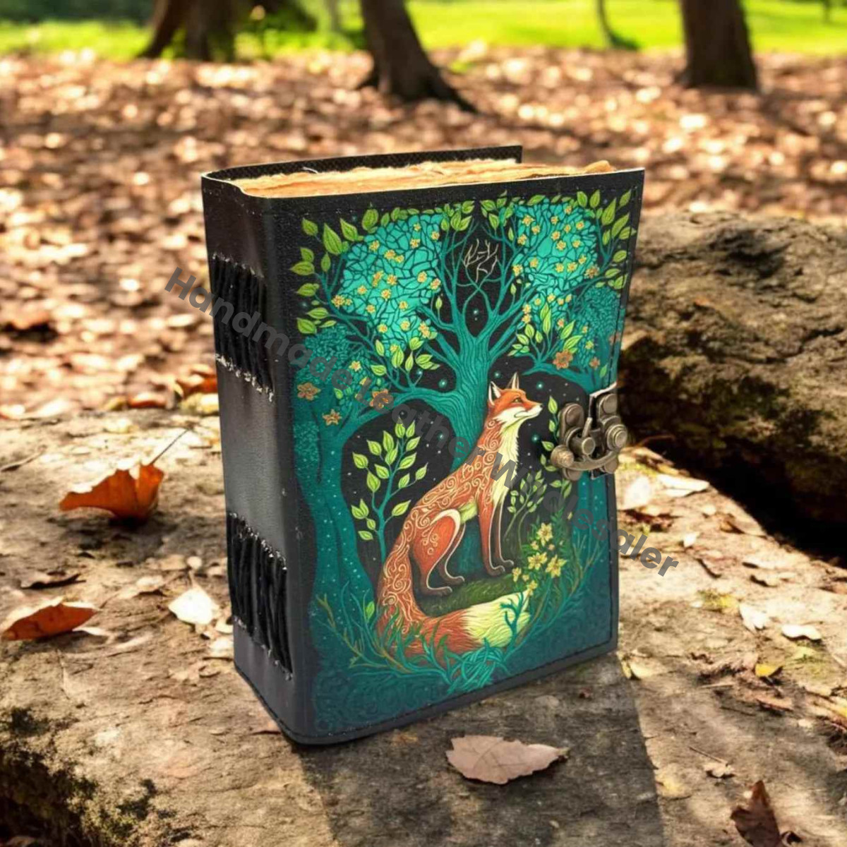 Fox Leather Journal with Lock: Handmade Writing Notebook Handmade Book of Shadows, Large Book Spell book