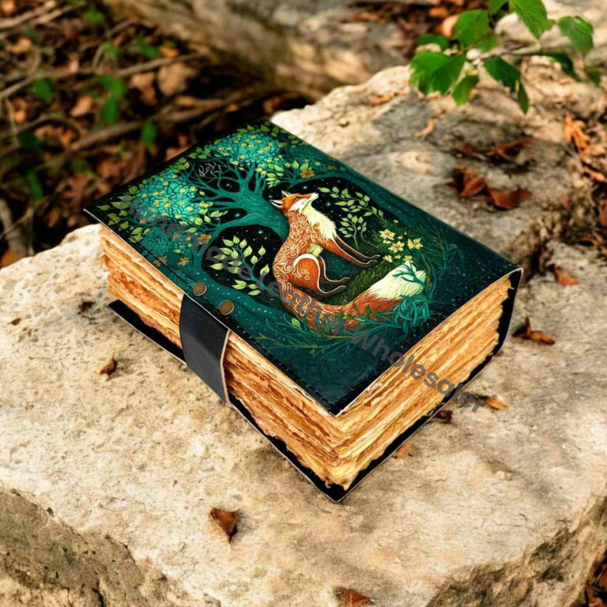 Fox Leather Journal with Lock: Handmade Writing Notebook Handmade Book of Shadows, Large Book Spell book