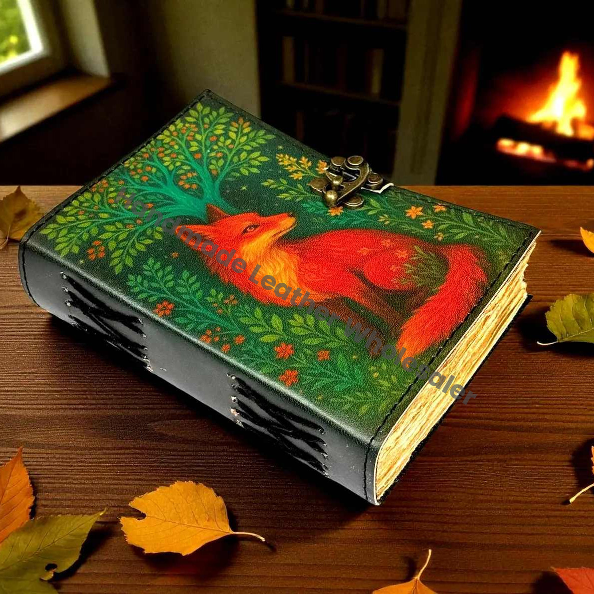 Fox Leather Journal | Woodland Grimoire Spellbook | Wiccan Pagan Diary | Gothic Witchcraft Notebook | Handmade Forest Witch Fox Journal