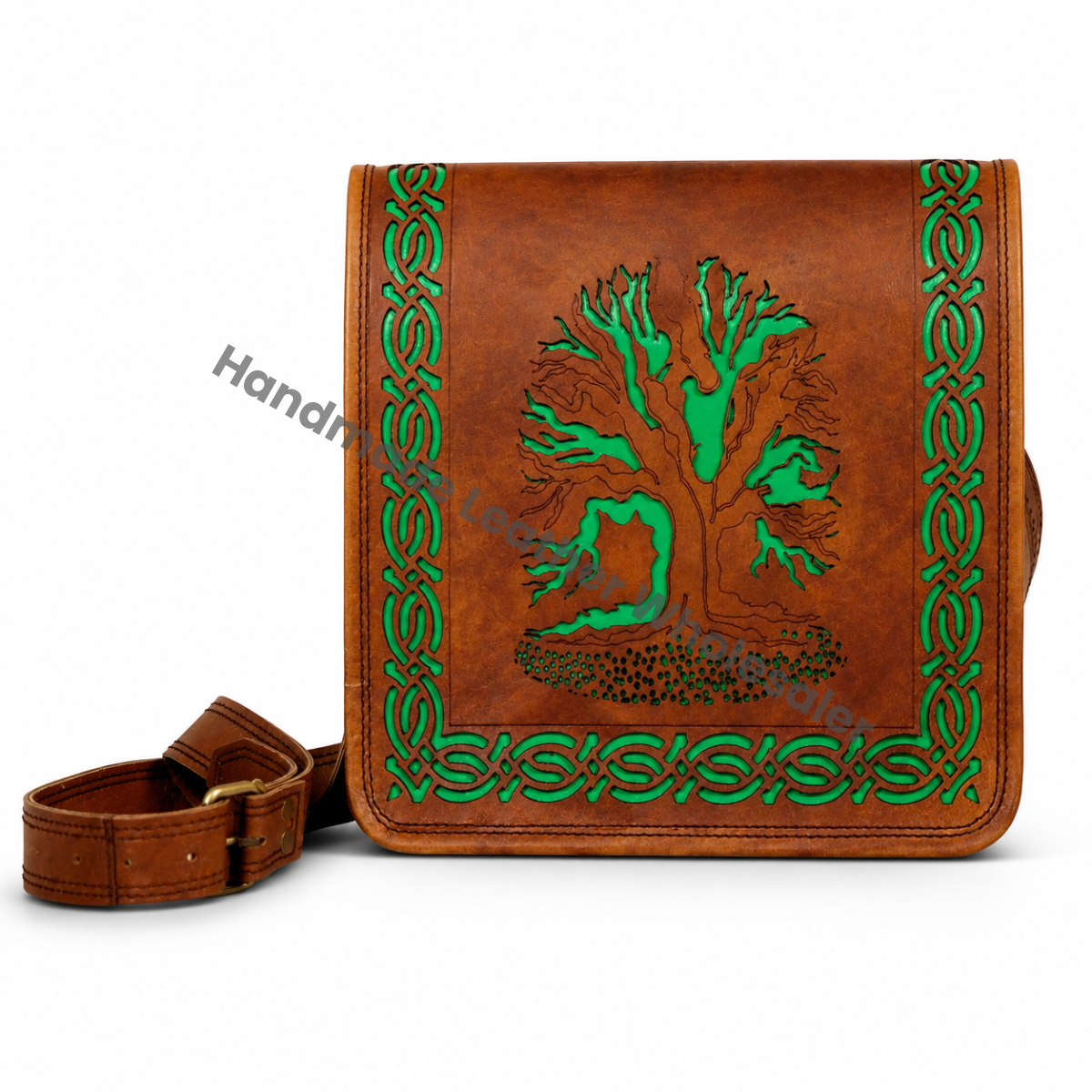Genuine Goat Leather Woman Cut Work Tree of Life Design Shoulder & Unisex Distressed Laptop Shoulder Cut Work Bag Unbreakable
