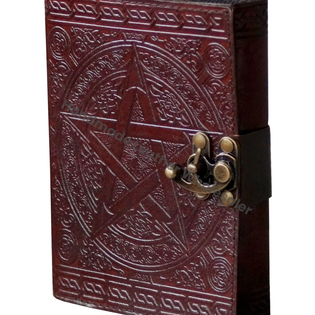 Genuine Handmade Black Pentagram Design Embossed Notebook & Sketchbook Leather Journal Book of Shadows White Paper Diary