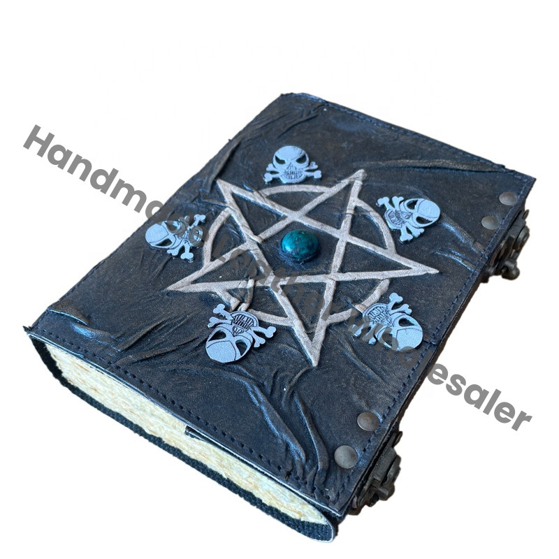 Genuine Leather Hardcover Journal Exquisite Celtic Pentacle Embossed Spiral Bound Recyclable Handmade Paper Perfect Gift Option