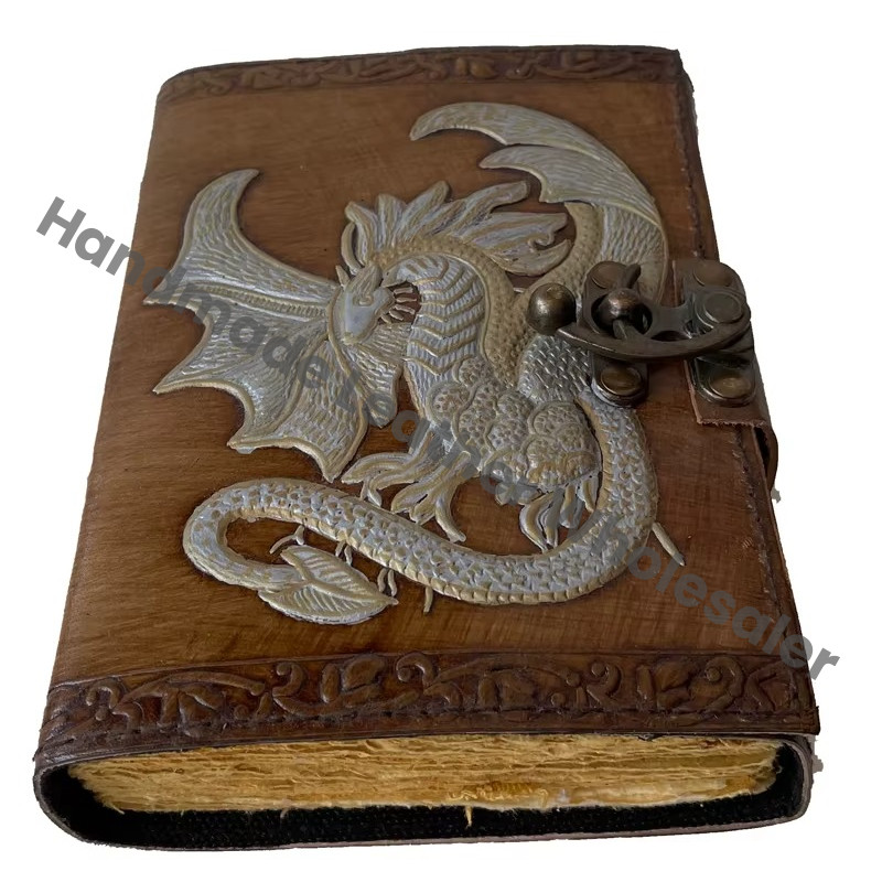 Genuine Leather Note Book Antique Handmade Genuine Leather Journal with Thermal Binding Vintage Charcoal Silver Deckle Paper