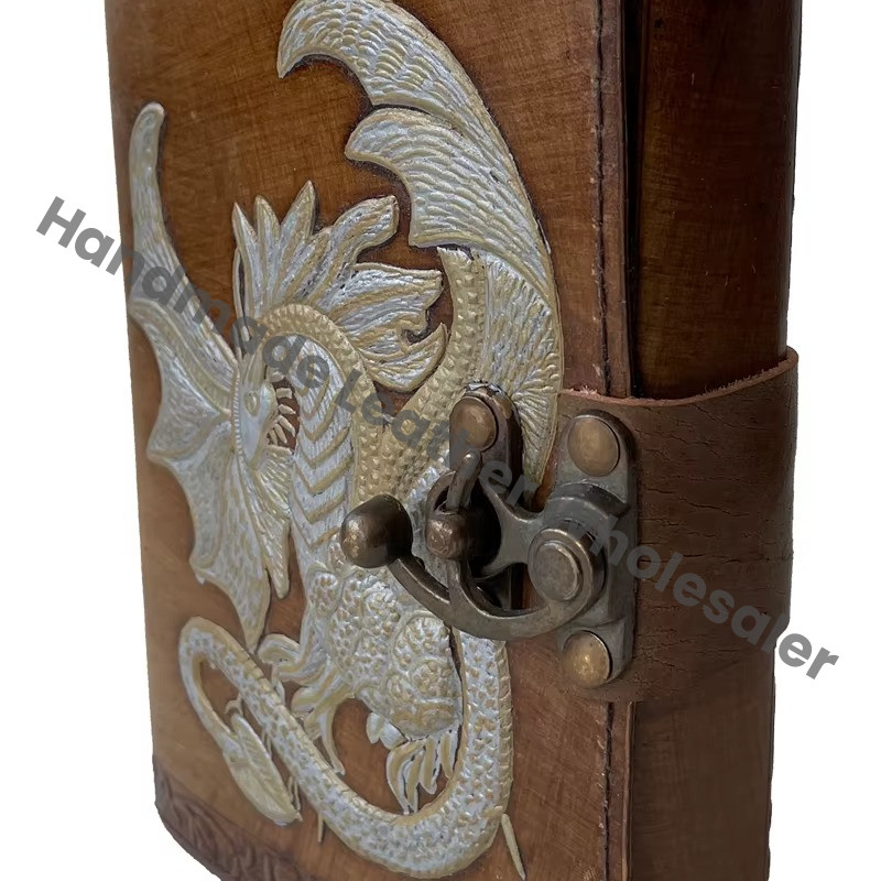 Genuine Leather Note Book Antique Handmade Genuine Leather Journal with Thermal Binding Vintage Charcoal Silver Deckle Paper