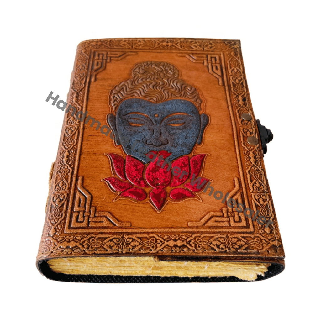 Goddess Buddha Celtic Embossed Leather Hardcover Journal Thermal Binding Custom Logo Genuine Deckle Paper Antique Colorful Gift
