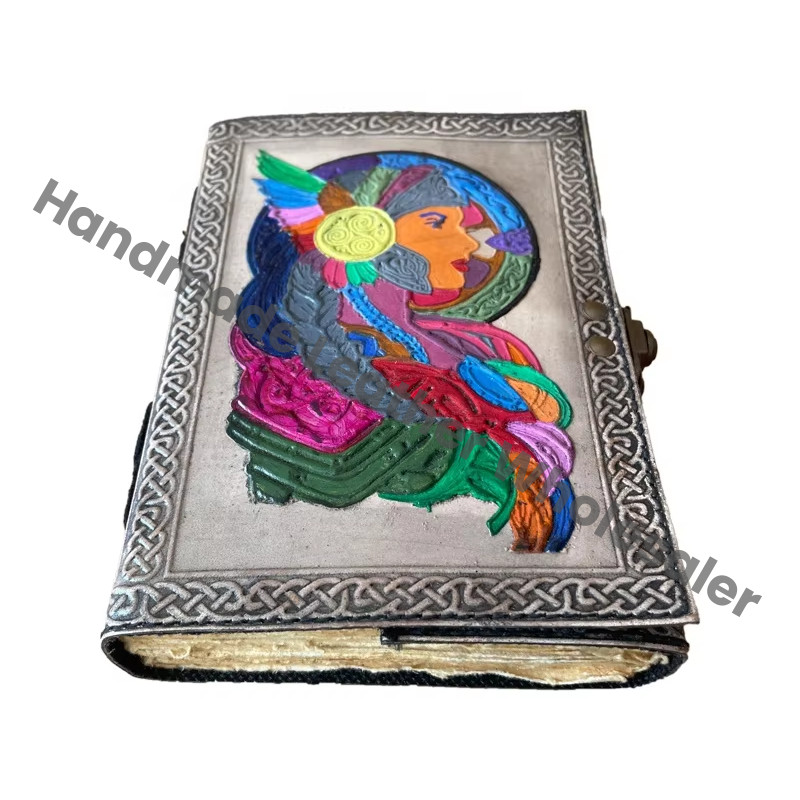 Goddess Vector Celtic Embossed Leather Journal Perfect Gift Genuine Leather Hardcover Deckle Paper Options Antique Notebooks