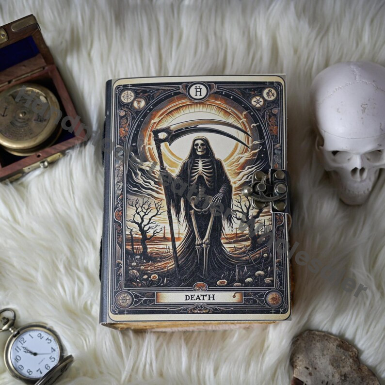 Gothic Leather Grimoire – Death Tarot Journal with Deckle Edge Pages