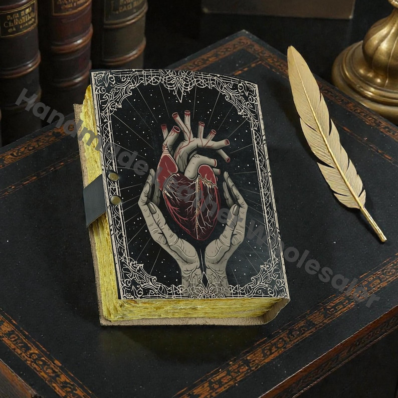 Gothic Leather Journal Anatomical Heart with Lock: Witchy Floral Notebook
