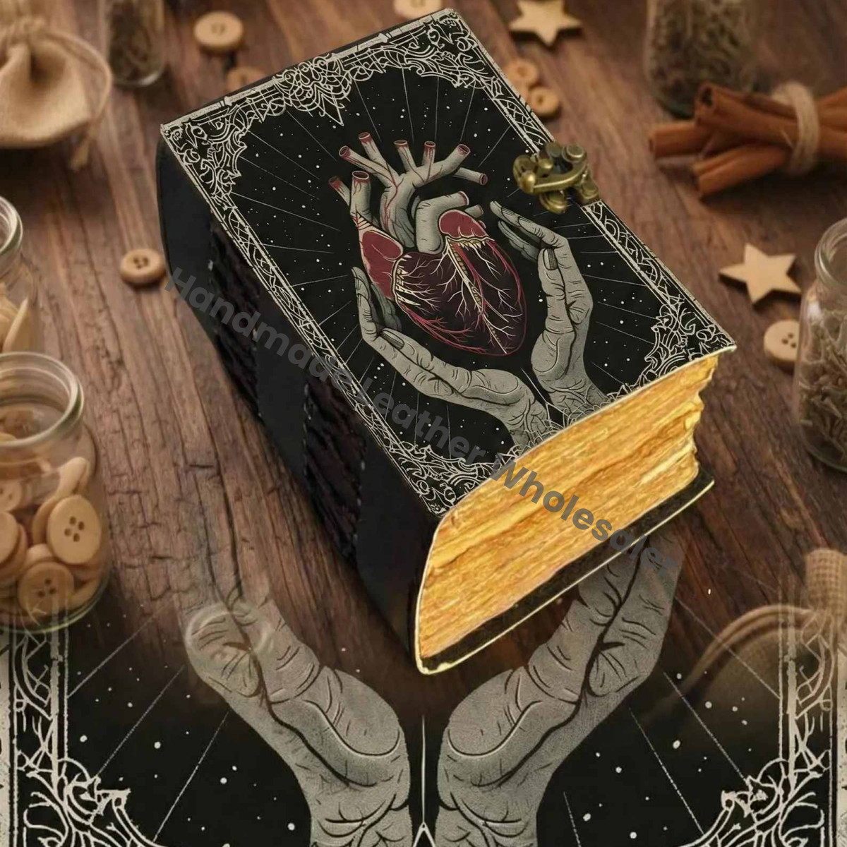 Gothic Leather Journal Handmade Grimoire Spellbook with Anatomical Heart Design Witchcraft Notebook Occult Tarot Diary Gift