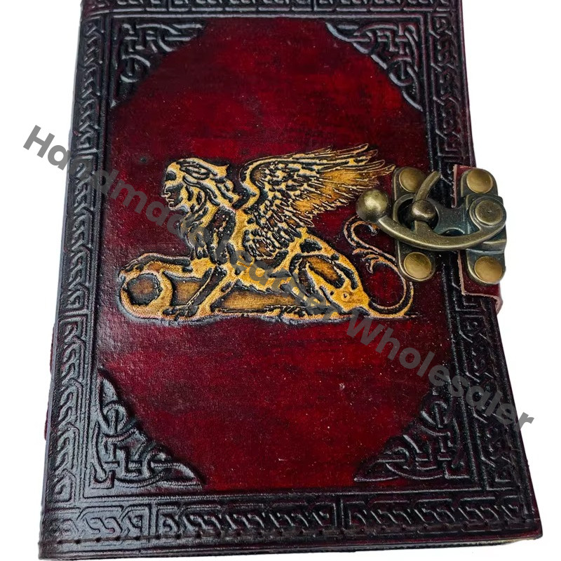 Greek Mytholigical Creature That Is Half Lion and Half Woman Vintage Leather Journal Yellow Genuine Cover Book of Spells Wiccan