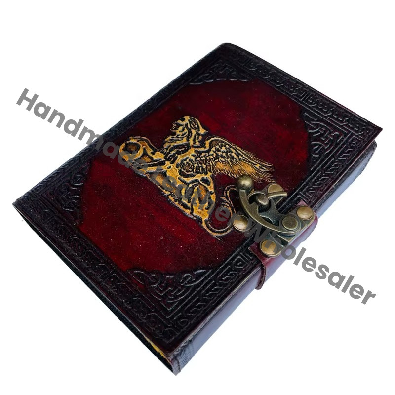 Greek Mytholigical Creature That Is Half Lion and Half Woman Vintage Leather Journal Yellow Genuine Cover Book of Spells Wiccan