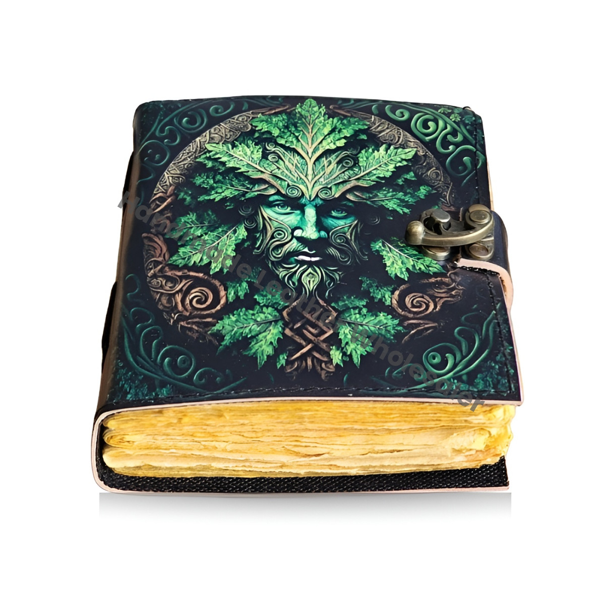 Green Man Leather Journal, Embossed Grimoire Notebook, Book of Shadows