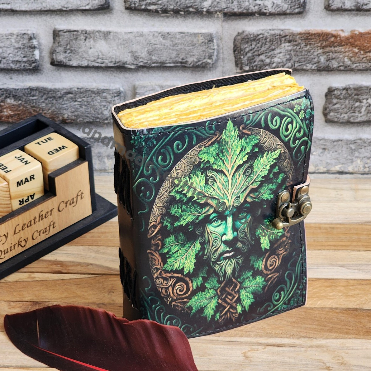 Green Man Leather Journal, Embossed Grimoire Notebook, Book of Shadows