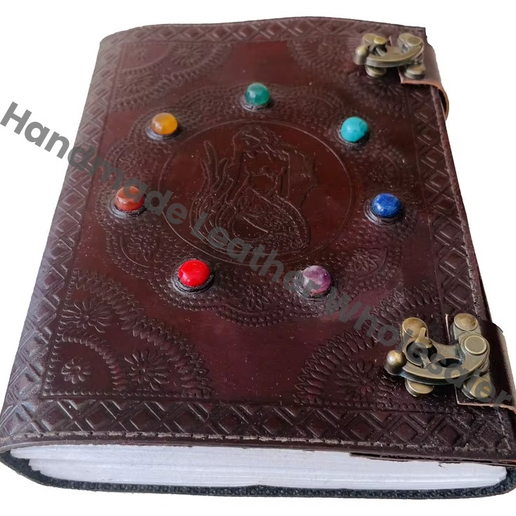 Grimoire Book Leather Sketchbook Fantasy Notebook Fantasy Mermaid Embossed Handmade Spell Blank Diary Planner Organizer