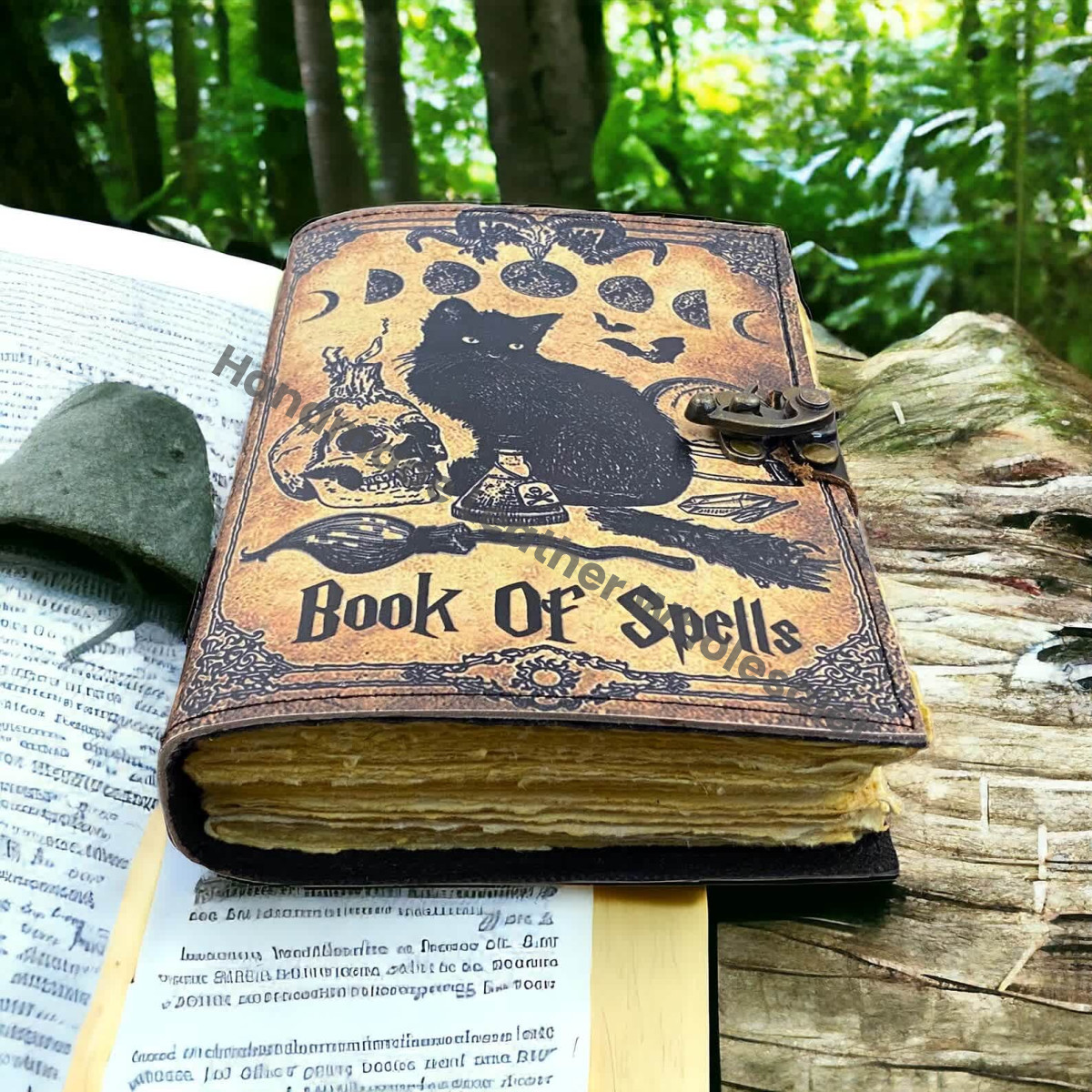 Grimoire Cat Leather journal: Blank Spell Book of Shadows, Witchcrafts Gothic Book