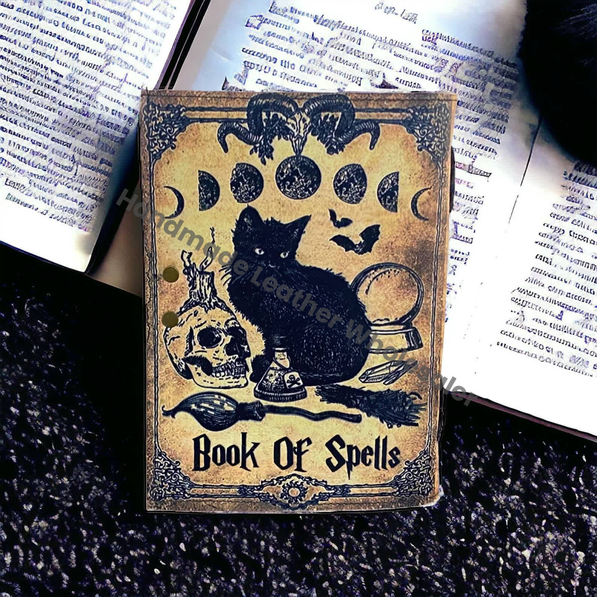 Grimoire Cat Leather journal: Blank Spell Book of Shadows, Witchcrafts Gothic Book