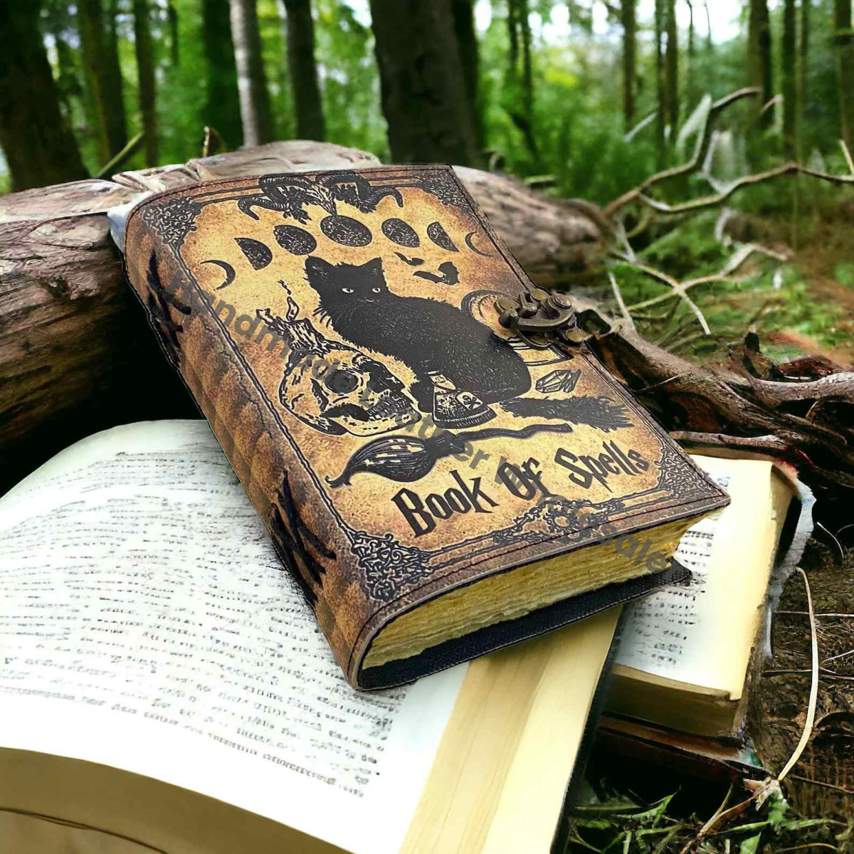 Grimoire Cat Leather journal: Blank Spell Book of Shadows, Witchcrafts Gothic Book