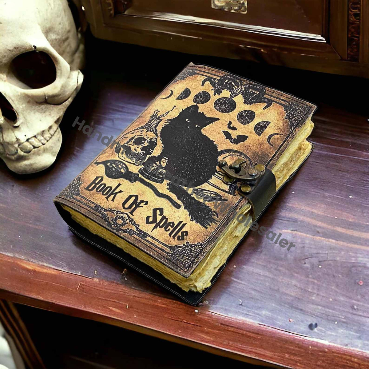 Grimoire Cat Leather journal: Blank Spell Book of Shadows, Witchcrafts Gothic Book