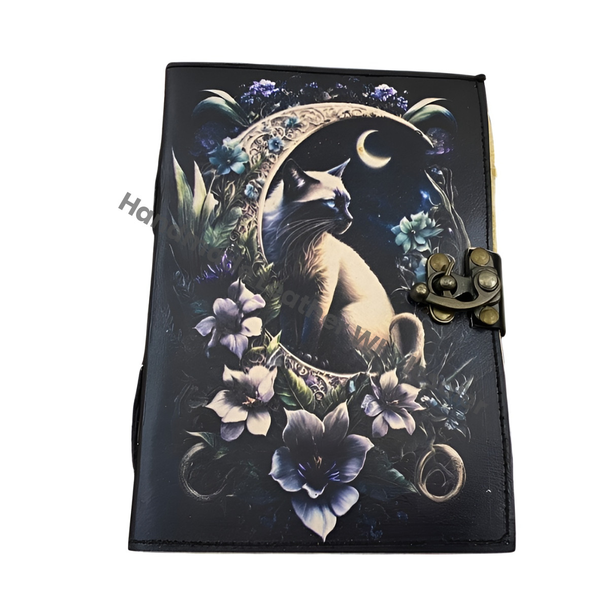 Grimoire Cat Leather Journal -Notebook Sketchbook - Book of shadow - Witch Wiccan Journal -Handmade Deckle Edge Paper