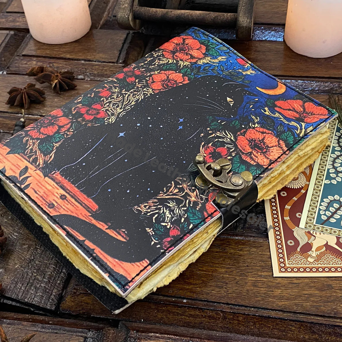 Grimoire Celtic Cat Book of shadow Leather Journal Spell Book - Witch Wiccan Notebook Sketchbook Journal