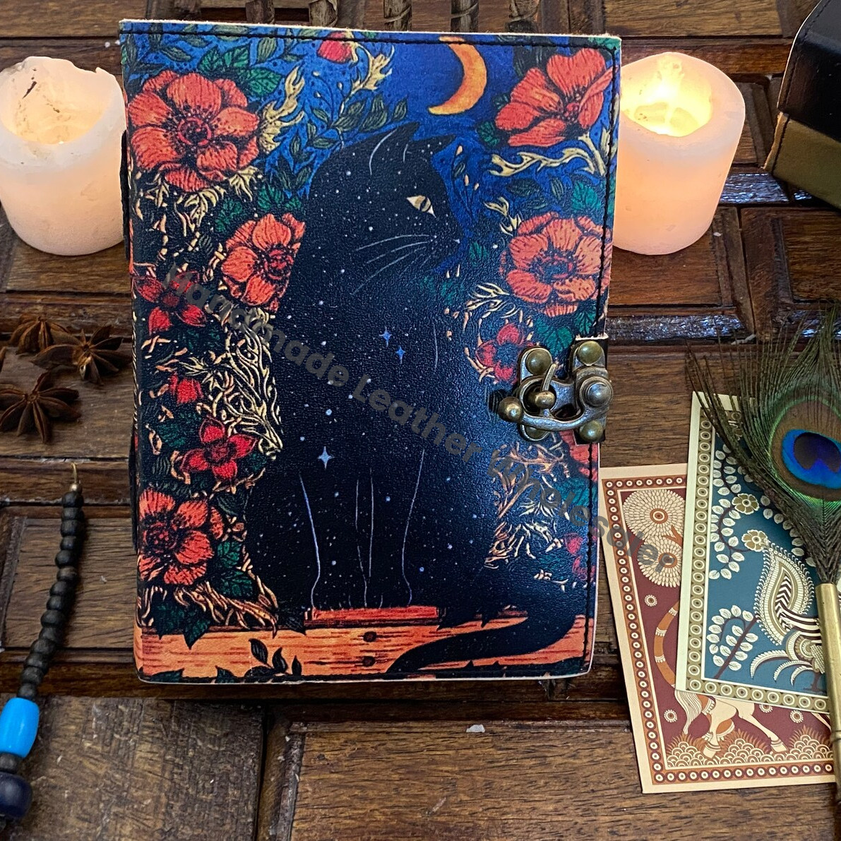 Grimoire Celtic Cat Book of shadow Leather Journal Spell Book - Witch Wiccan Notebook Sketchbook Journal