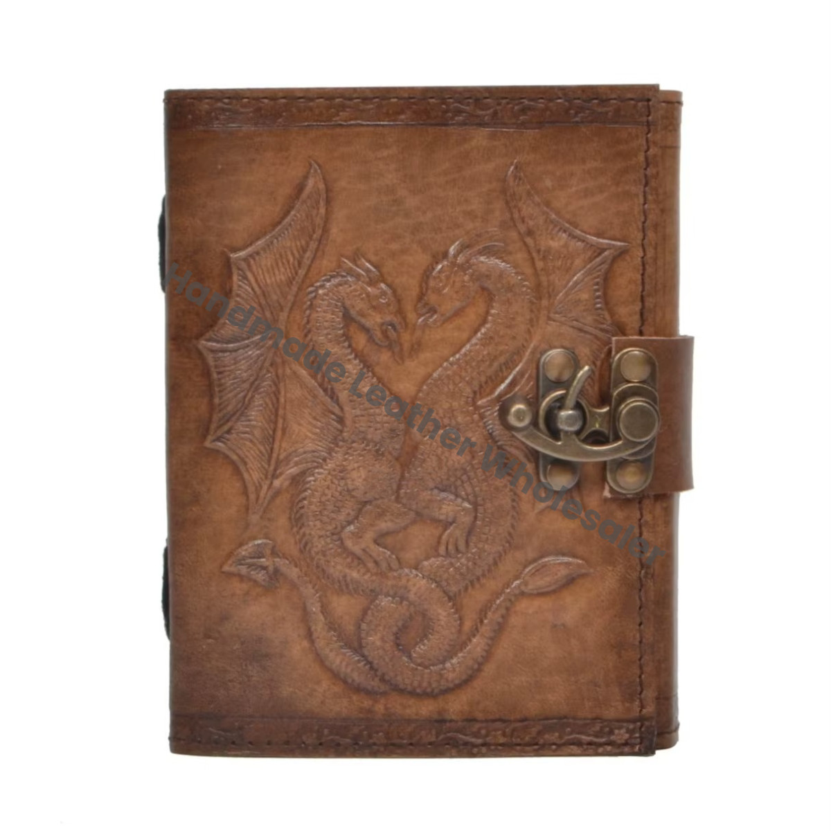 Grimoire Double Dragon Leather Hardcover Notebook Handmade College Embossed Journal Gift Custom Logo Office Sketch Charcoal
