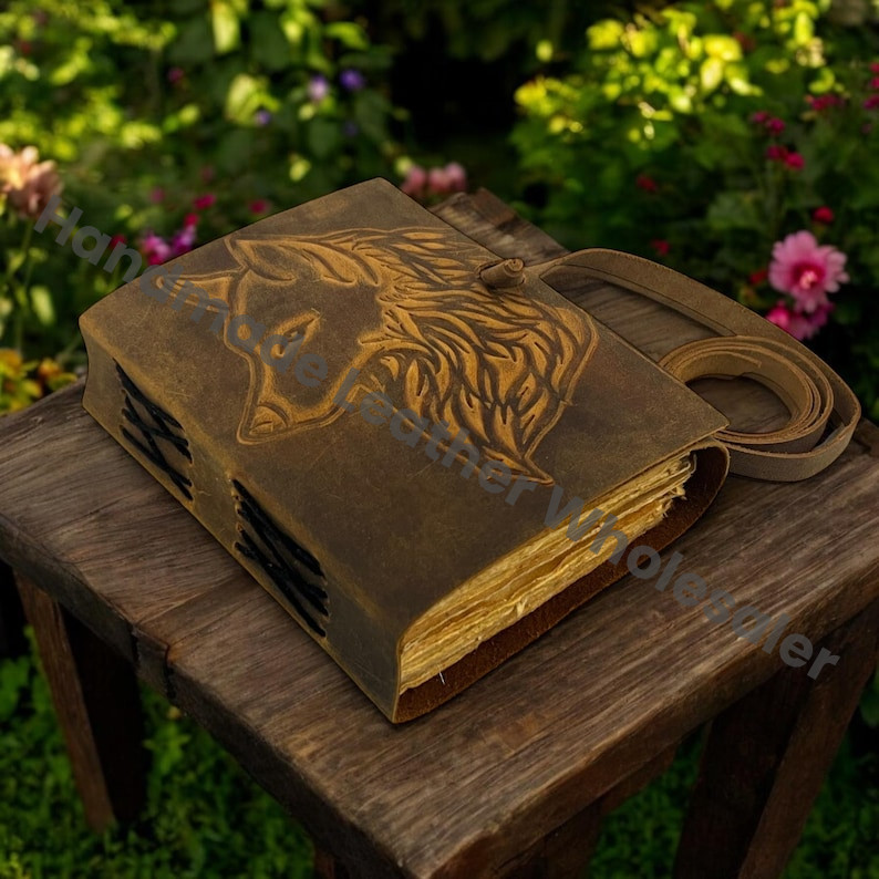 Grimoire Fox Embossed Leather Journal Blank Spell book of shadows - Handmade Vintage paper Journal for gifts