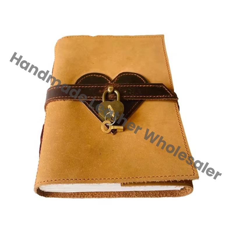 Grimoire Handmade Leather Heart Design Lock Key Blank Journal Recyclable Handmade Paper Book Shadows Notebook Office Poetry Gift