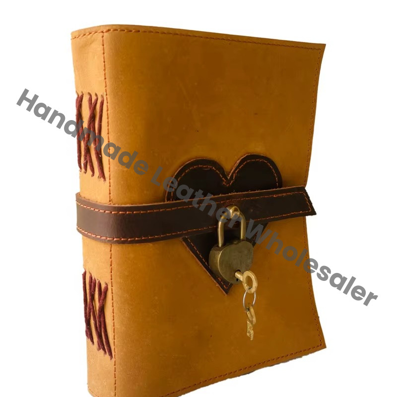 Grimoire Handmade Leather Heart Design Lock Key Blank Journal Recyclable Handmade Paper Book Shadows Notebook Office Poetry Gift