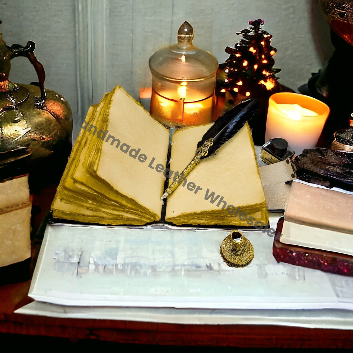 Grimoire Journal: The Lovers Tarot, Gothic Skull, Antique Leather Book of Shadows