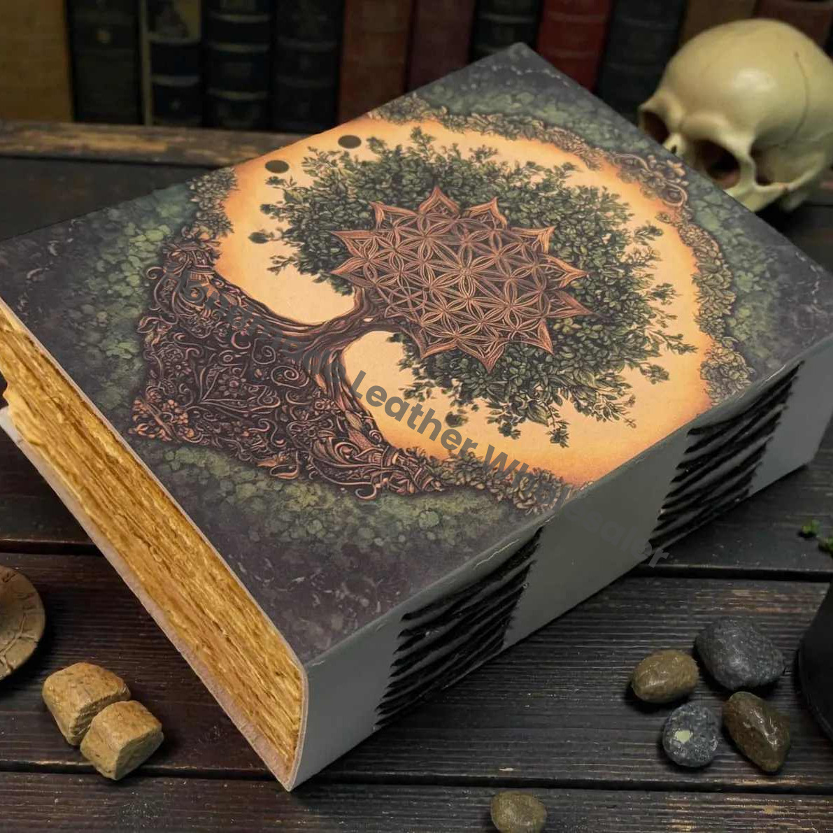 Grimoire Tree of Life Leather Journal - Handmade Blank Spell Book of Shadows - Antique Closure