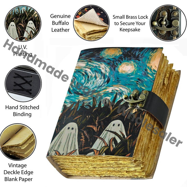 Halloween Ghost Leather Journal – Personalized Gothic Lock Diary
