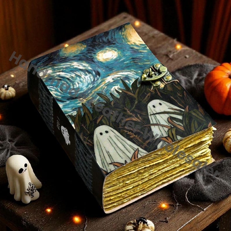 Halloween Ghost Leather Journal – Personalized Gothic Lock Diary