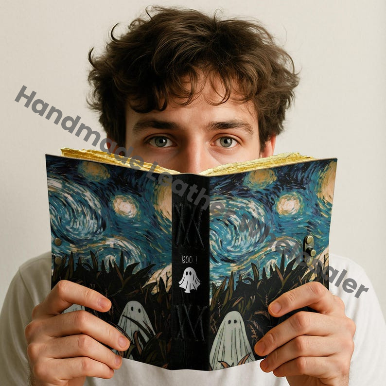 Halloween Ghost Leather Journal – Personalized Gothic Lock Diary