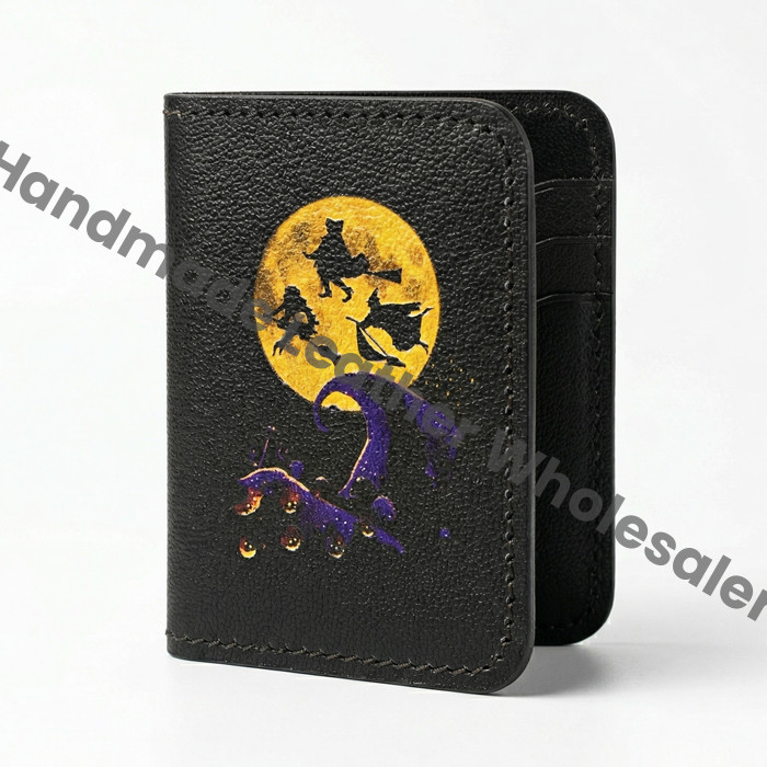 Halloween Leather Bifold Wallet, Personalized Card Holder