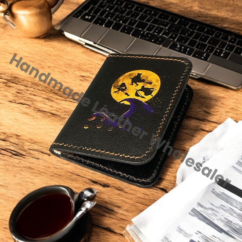 Halloween Leather Bifold Wallet, Personalized Card Holder