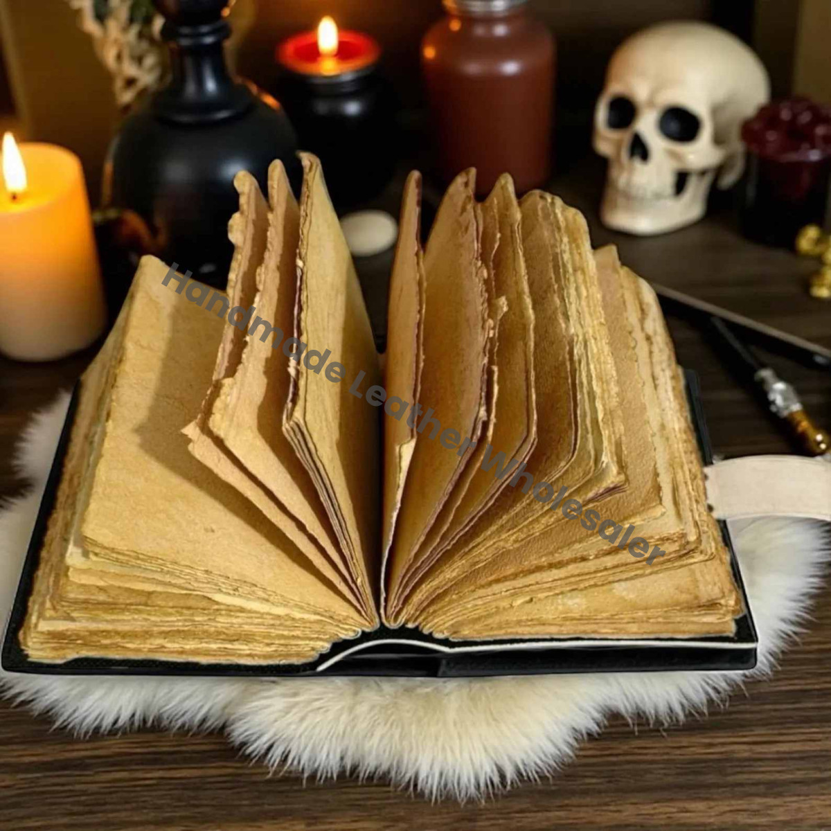 Halloween Pumpkin Leather Grimoire Witchy Spell Book of Shadows | Gothic Refillable Journal for Witches, Tarot, Magic & DnD
