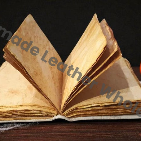 Halloween Pumpkin Leather Journal – Gothic Handmade Grimoire, Jack-O-Lantern Spell Book, Vintage Deckle Edge Paper Diary.