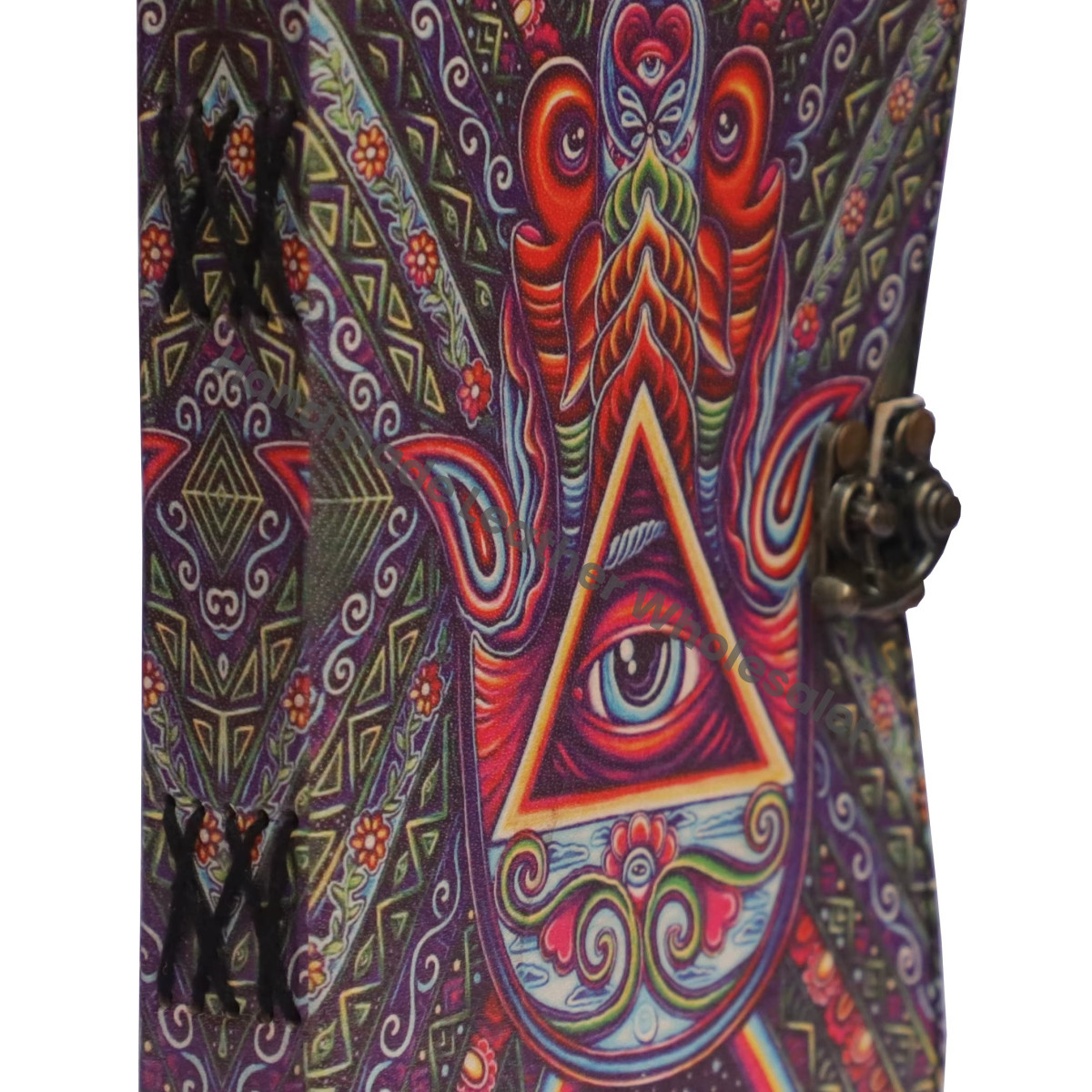 Hamsa Hand Eye Design Handmade Leather Printed Loose-Leaf Eco-friendly Paper Journal Deckle Edge Pages Brass C-Lock Writing