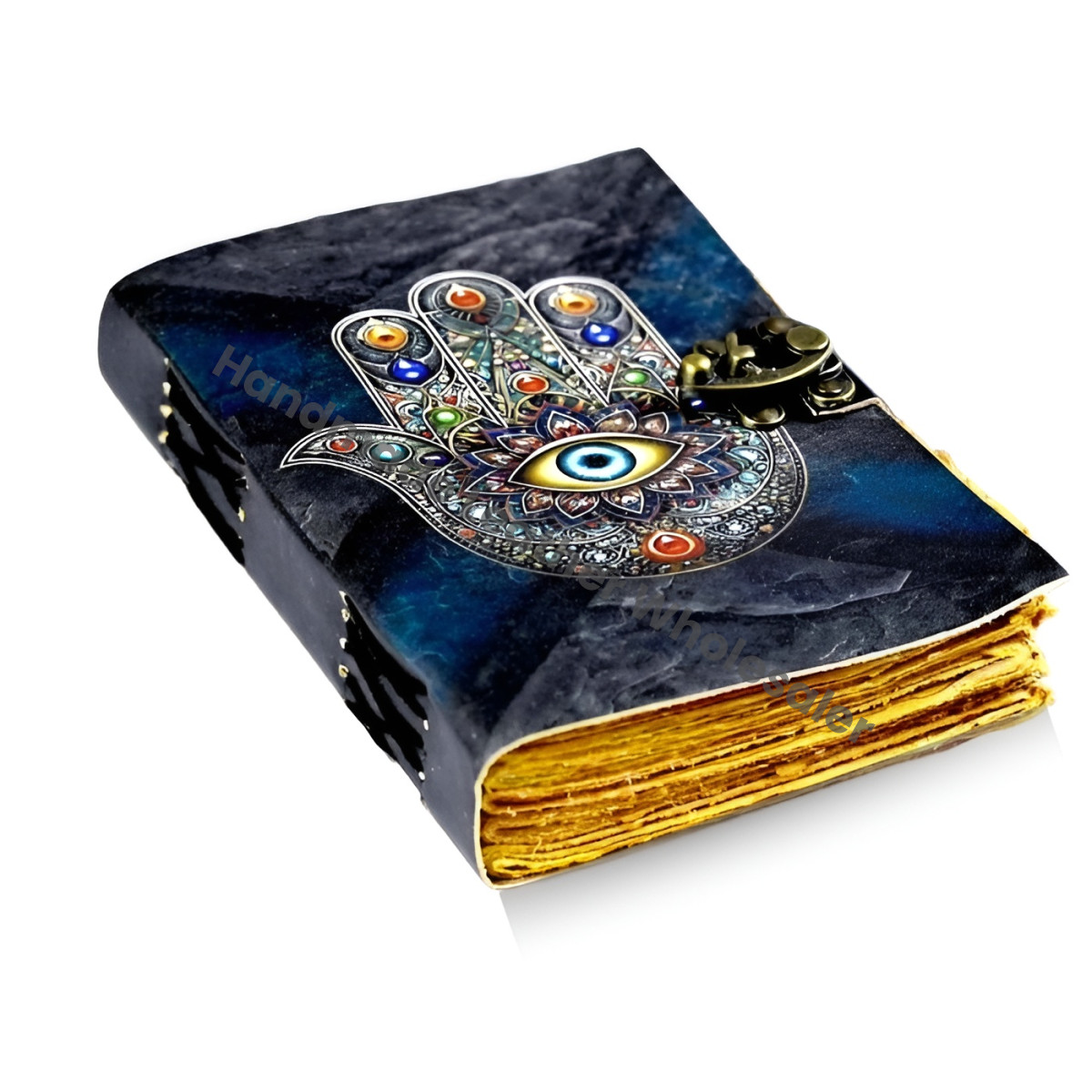 Hamsa Hand Leather Journal: Evil Eye, Deckle Edge Pages