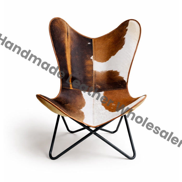 Handcrafted Brown Leather Butterfly Chair: Folding Accent Seating