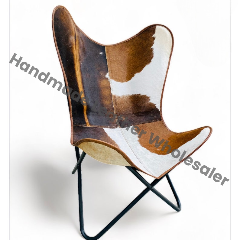 Handcrafted Brown Leather Butterfly Chair: Folding Accent Seating
