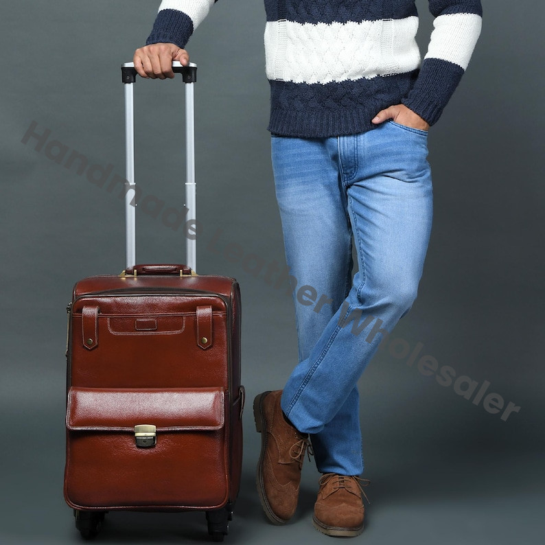 Handcrafted Buffalo Leather Carry-On Trolley Bag