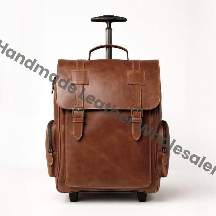 Handcrafted Full-Grain Leather Rolling Travel Bag
