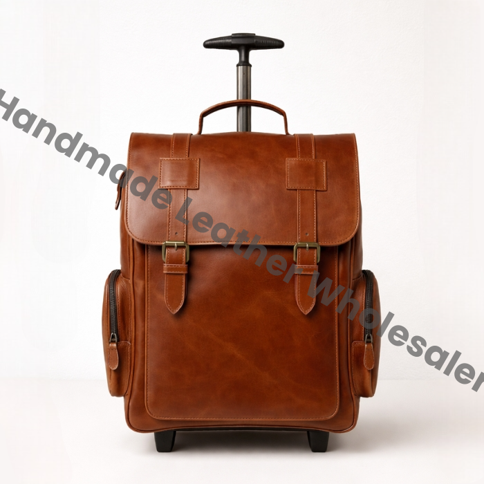 Handcrafted Full-Grain Leather Rolling Travel Bag