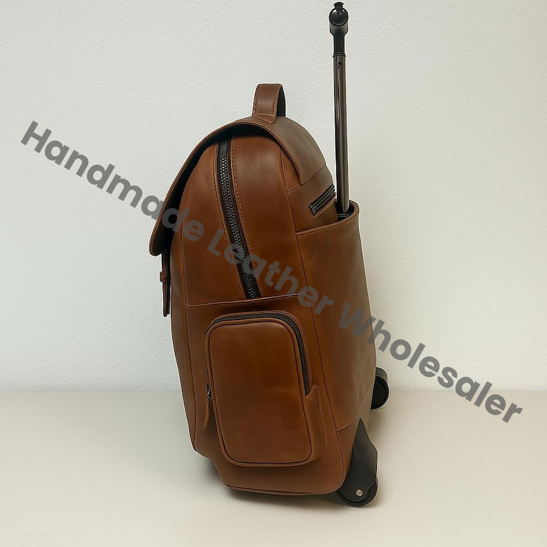 Handcrafted Full-Grain Leather Rolling Travel Bag