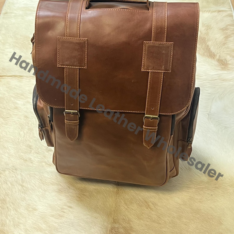 Handcrafted Full-Grain Leather Rolling Travel Bag