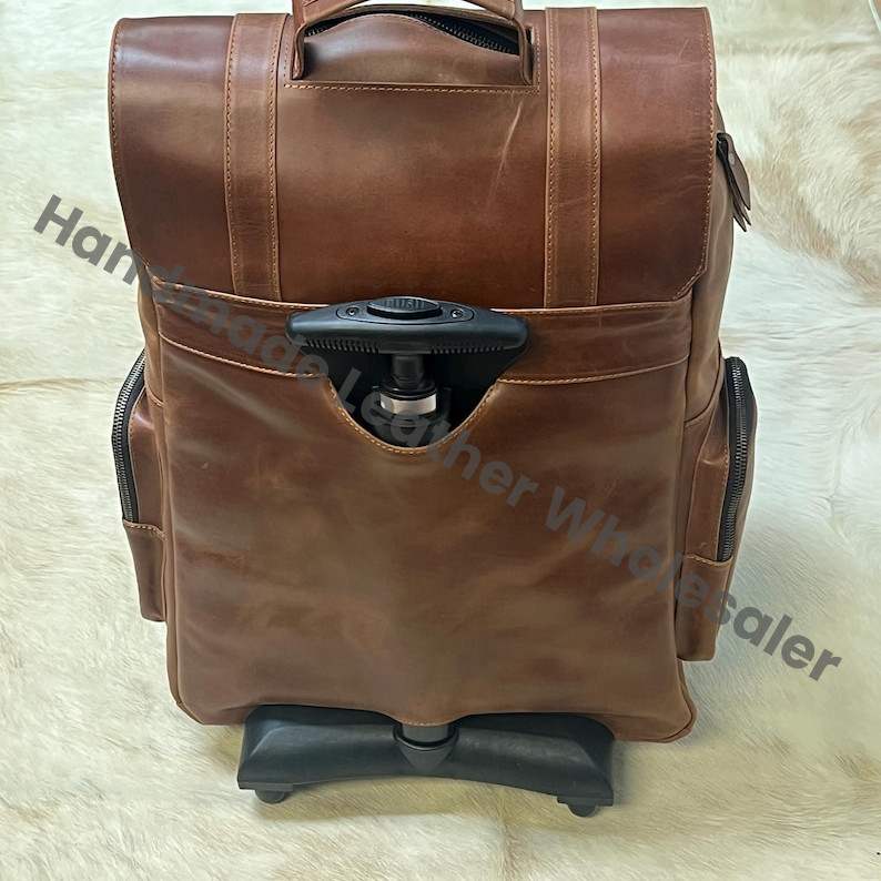 Handcrafted Full-Grain Leather Rolling Travel Bag