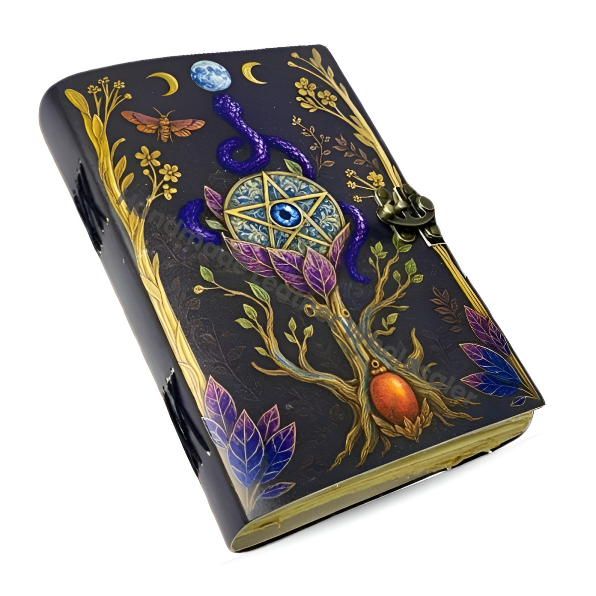 Handcrafted Leather Grimoire – Snake Design, Vintage Witchcraft Spellbook, Wiccan Pagan Gothic Witchy Magic Book of Shadows Gift