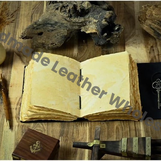 Handicraft Leather Journal - Antique Handmade Deckle Edge Vintage Paper Leather Bound Journal - Book of Shadows Journal - Leather Sketchbook - Drawing Journal - Great Gift (Blue)